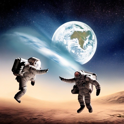 מיג ומיטשל על הירח (יצרה: לילי מילת בעזרת AI)